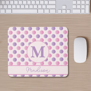 Pastel Pink And Purple Polka Dots Custom Name Mouse Mat