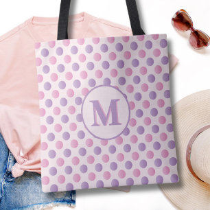 Pastel Pink And Purple Polka Dots Monogram Tote Bag