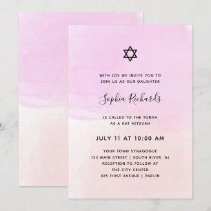 Pastel Pink and Purple Watercolor   Bat Mitzvah Invitation