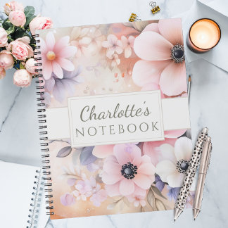 Pastel pink and Purple Watercolor Floral Notebook