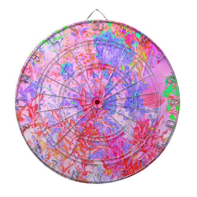 Pastel Pink and Red with Blue Hydrangea Landscape Dartboard (Front)