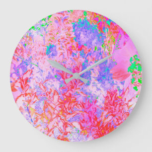 Pastel Pink and Red with Blue Hydrangea Landscape Large Clock