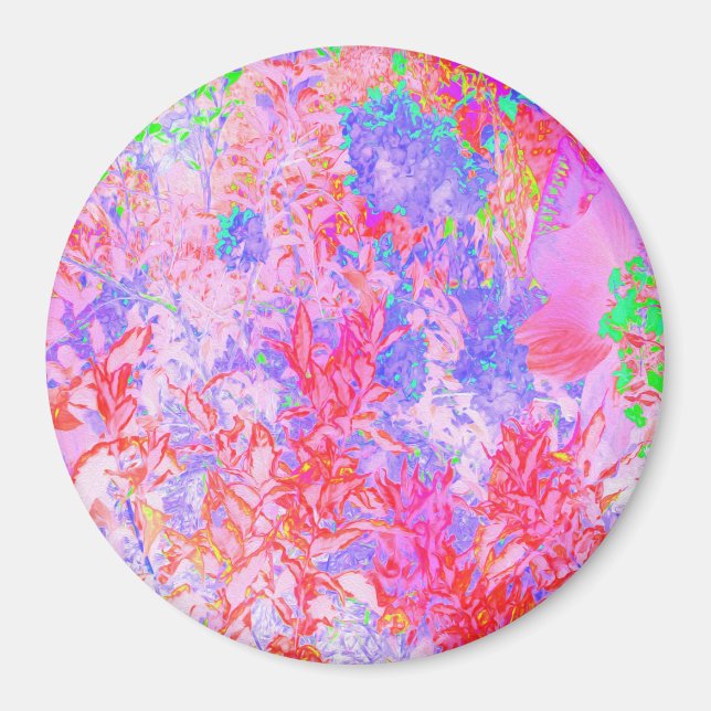 Pastel Pink and Red with Blue Hydrangea Landscape Magnet (Front)