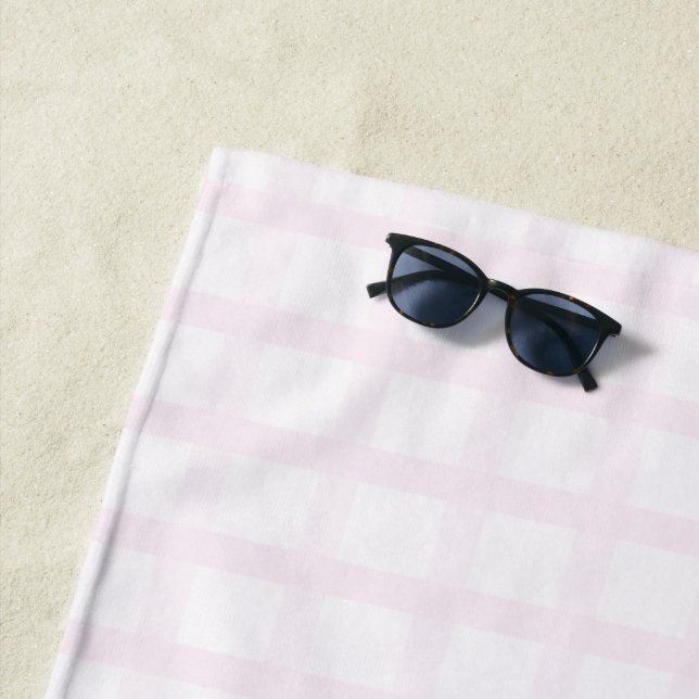 Pastel Pink And Rose Quartz Pink Gingham Pattern Beach Towel (In Situ)