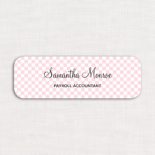 Pastel Pink and White Chequerboard Name Tag