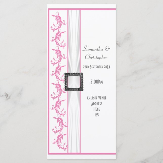 Pastel pink and white church wedding program programme (Front)