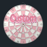 Pastel Pink And White Customisable Text Dartboard<br><div class="desc">Pastel Pink And White Customisable Pink Text Dartboard With 6 Brass Darts! Personalise to your liking!</div>