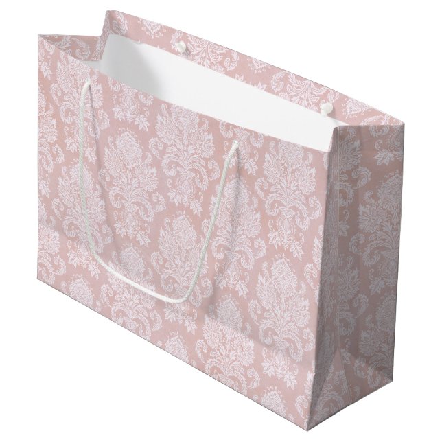 Pastel Pink and White Damask Large Gift Bag (Front Angled)