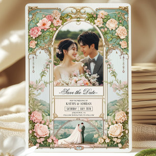 Pastel Pink and White Floral Wedding Save the Date Invitation