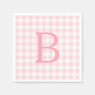 Pastel Pink and White Gingham Monogram Napkin