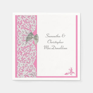 Pastel pink and white lace traditional wedding napkin