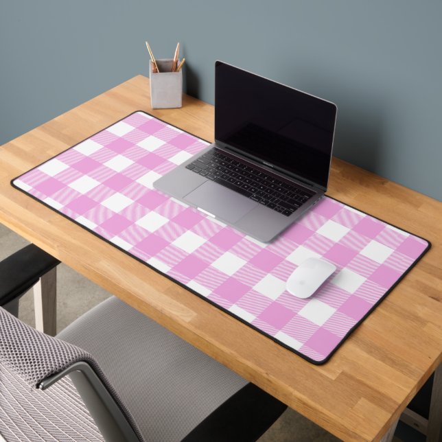 Pastel Pink and White Plaid Desk Mat (Office 2)