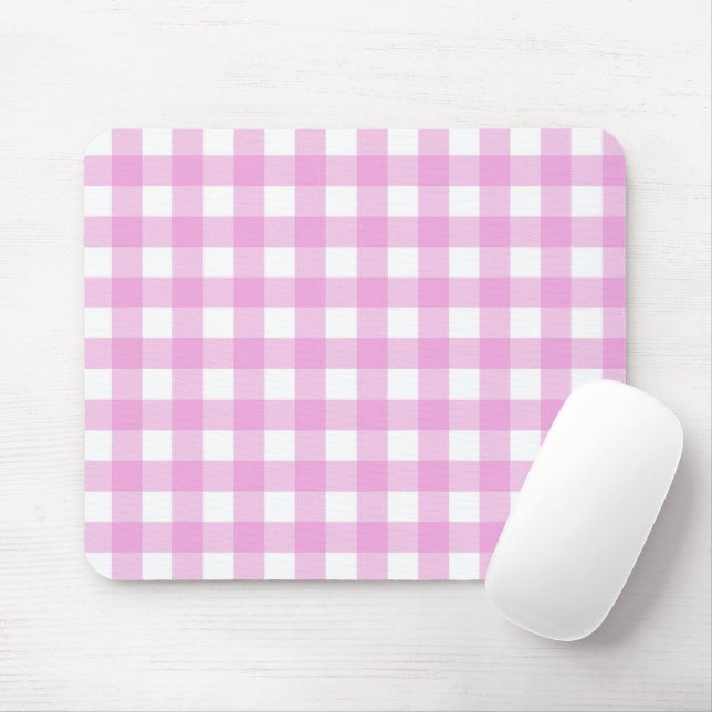 Pastel Pink and White Plaid Mouse Mat (With Mouse)