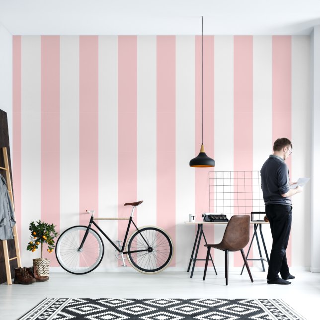 Pastel pink and white stripes pattern wallpaper (Living Room)