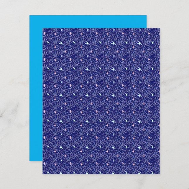 Pastel Pink Aqua Stars Blue Sky Scrapbook Paper (Front/Back)
