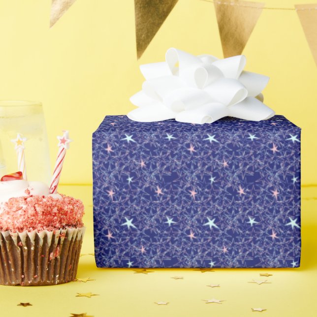 Pastel Pink Aqua Stars Blue Sky Wrapping Paper (Birthday Party)