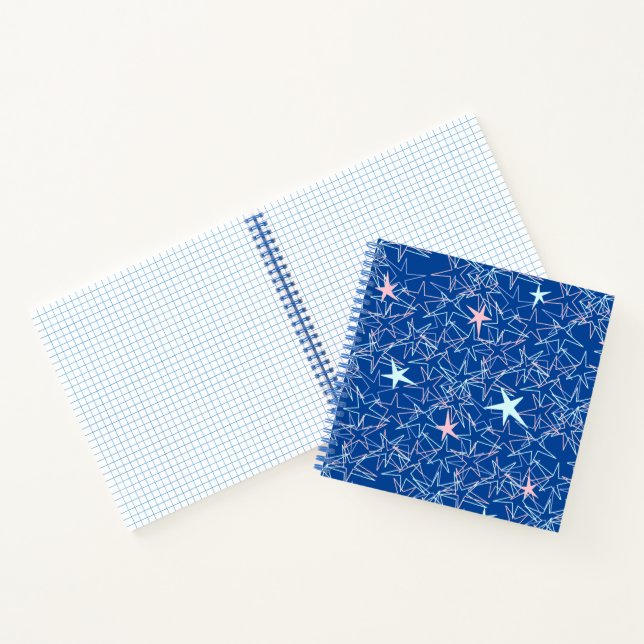 Pastel Pink Aqua Stars on Blue Sketchbook Journal (Inside)