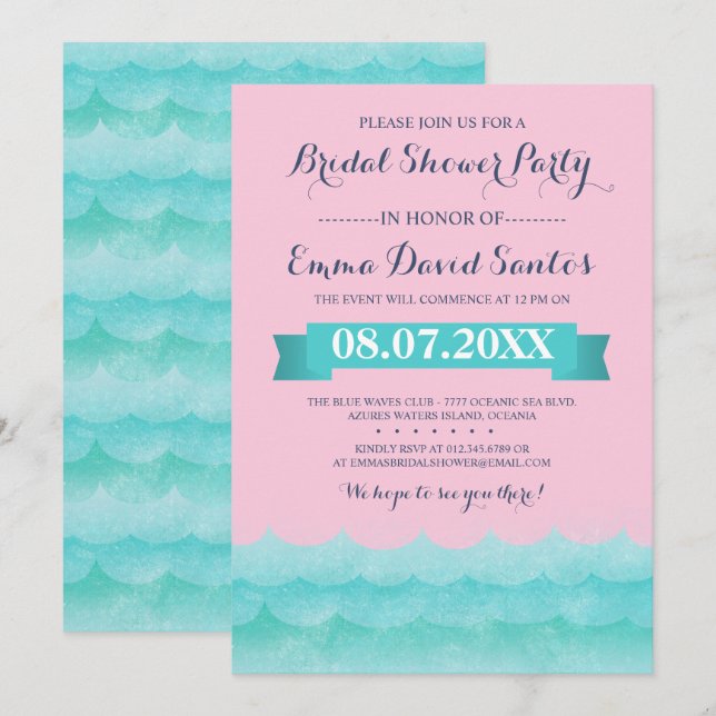 Pastel Pink At Sea Nautical Bridal Shower Invitation (Front/Back)
