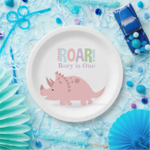 Pastel Pink Baby Dinosaurs Roar Birthday Party Paper Plate