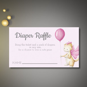 Pastel Pink Baby Dragon with Balloon Diaper Raffle Enclosure Card