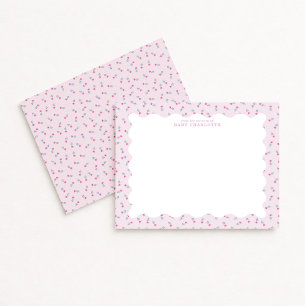 Pastel Pink Baby Floral Wavy Border Note Card