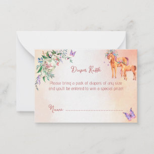 Pastel pink baby horse baby shower diaper raffle card