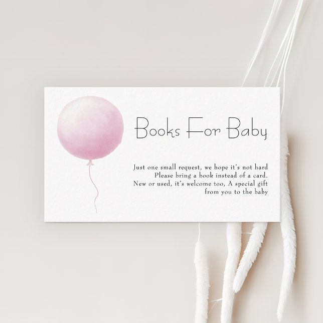 Pastel Pink Balloon Girl Baby Shower Books Request Enclosure Card (Creator Uploaded)