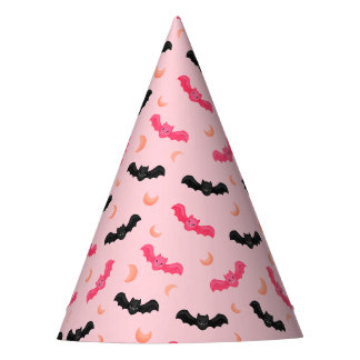 Pastel Pink Bat Spooky Cute Kids Birthday Pattern Party Hat