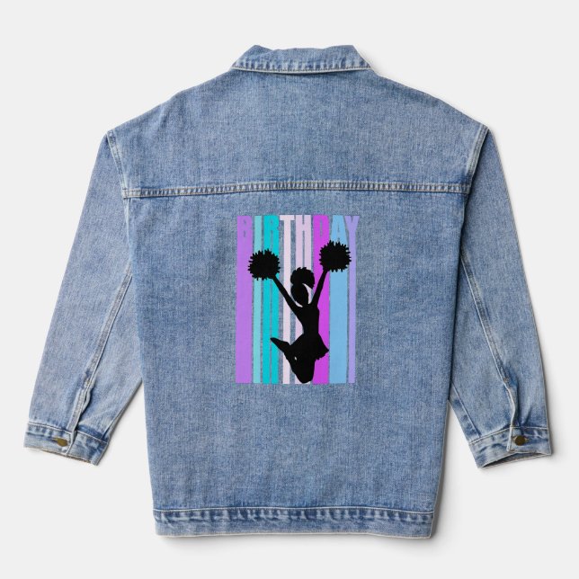 Pastel Pink Birthday Cheerleading Womens Colourful Denim Jacket (Back)