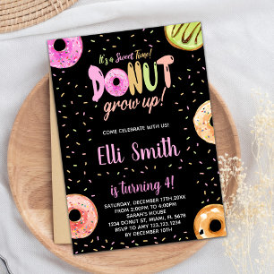 Pastel Pink Black Doughnut Birthday Invitations