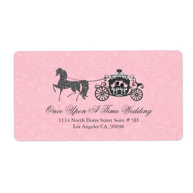 Pastel Pink & Black Wedding Horse & Carriage (Front)