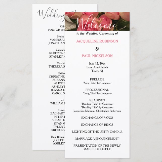 Pastel Pink Black Wedding Program Programme (Front/Back)