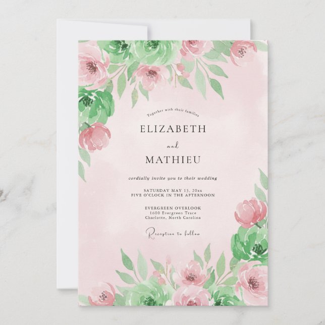 Pastel Pink Blossom Wedding Invitation (Front)