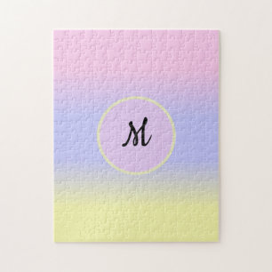 Pastel Pink Blue and Yellow w/Monogram Jigsaw Puzzle
