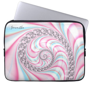 Pastel Pink Blue Candy Cane Spiral Fractal Laptop Sleeve