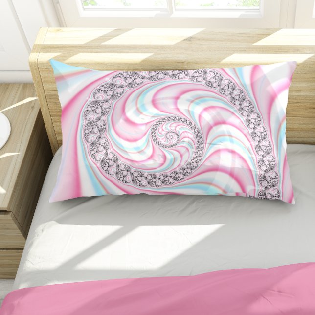 Pastel Pink Blue Candy Cane Spiral Fractal Pillowcase (Creator Uploaded)