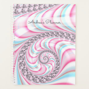 Pastel Pink Blue Candy Cane Spiral Fractal Planner