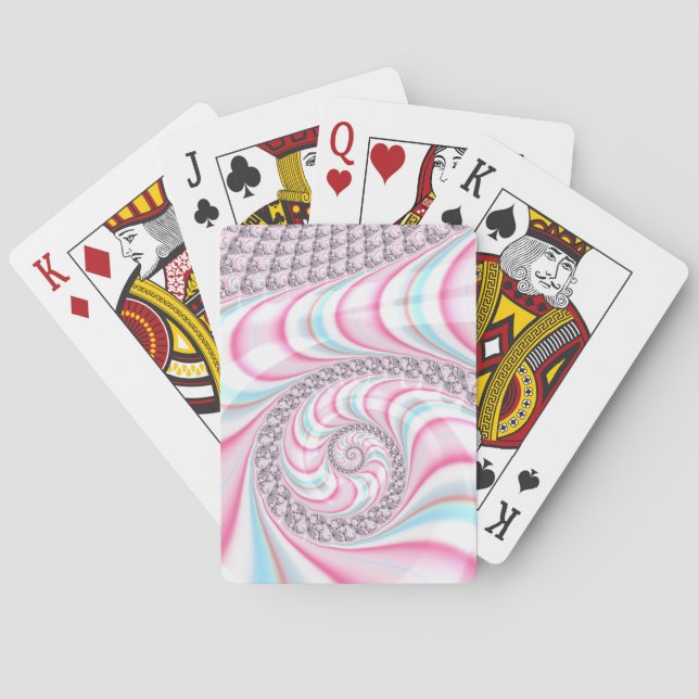 Pastel Pink Blue Candy Cane Spiral Fractal Playing Cards (Back)