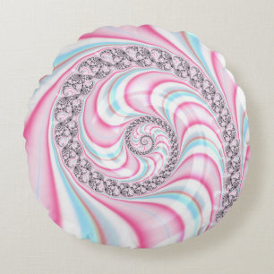Pastel Pink Blue Candy Cane Spiral Fractal Round Cushion