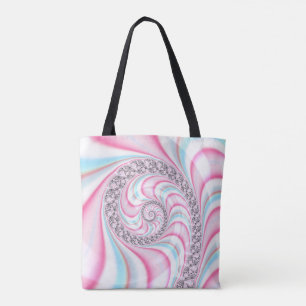 Pastel Pink Blue Candy Cane Spiral Fractal Tote Bag
