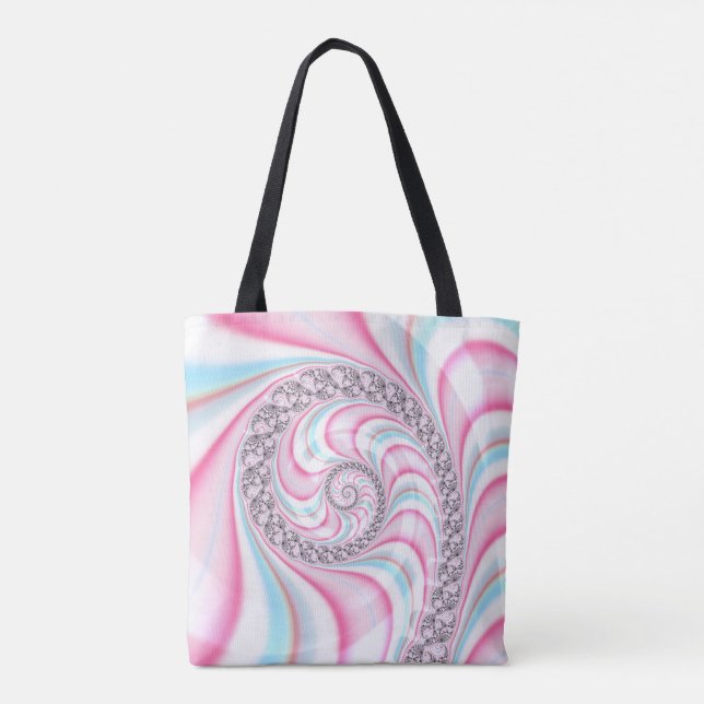 Pastel Pink Blue Candy Cane Spiral Fractal Tote Bag (Back)