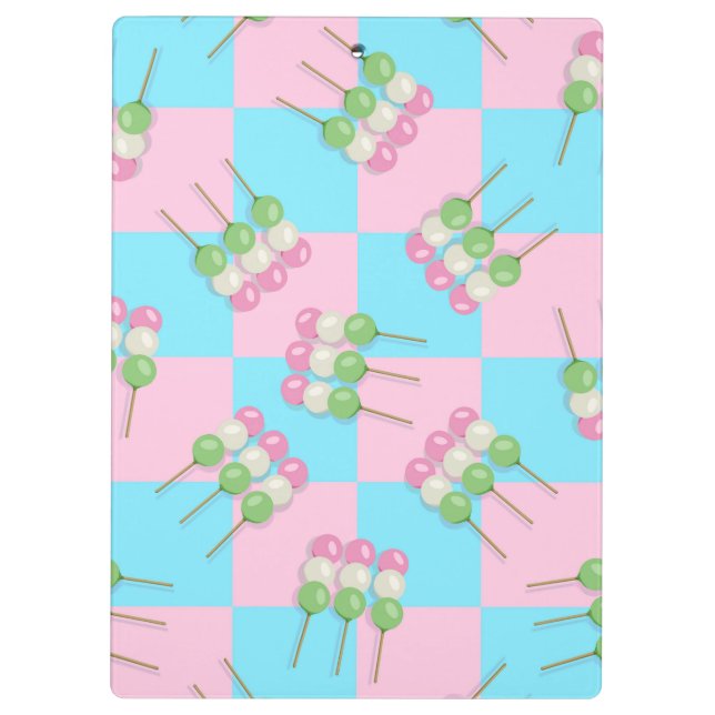 Pastel Pink Blue Chequered Dango Clipboard (Back)