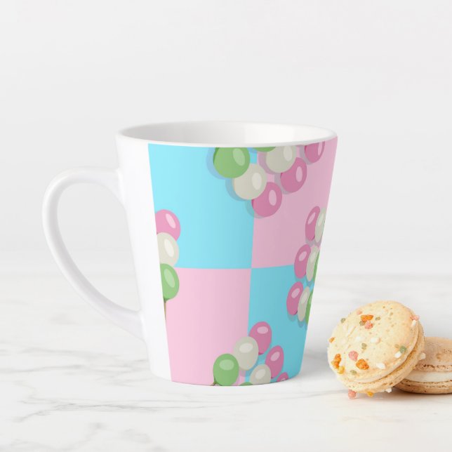 Pastel Pink Blue Chequered Dango Latte Mug (In Situ)