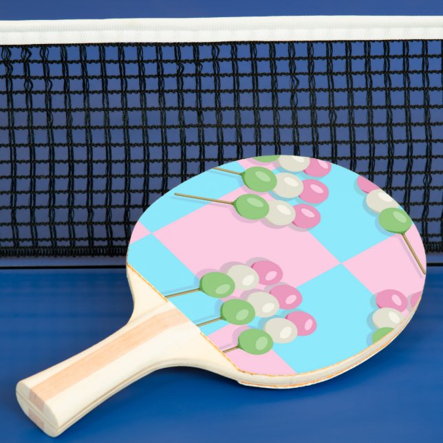Pastel Pink Blue Chequered Dango Ping Pong Paddle (Insitu)