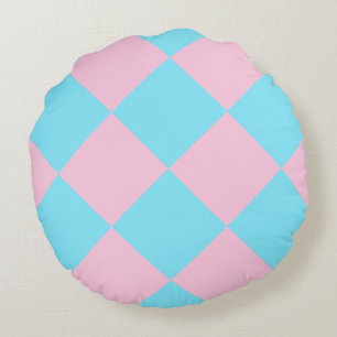 Pastel Pink Blue Chequered Dango Round Pillow
