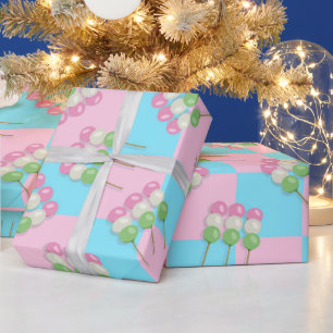 Pastel Pink Blue Chequered Dango Wrapping Paper