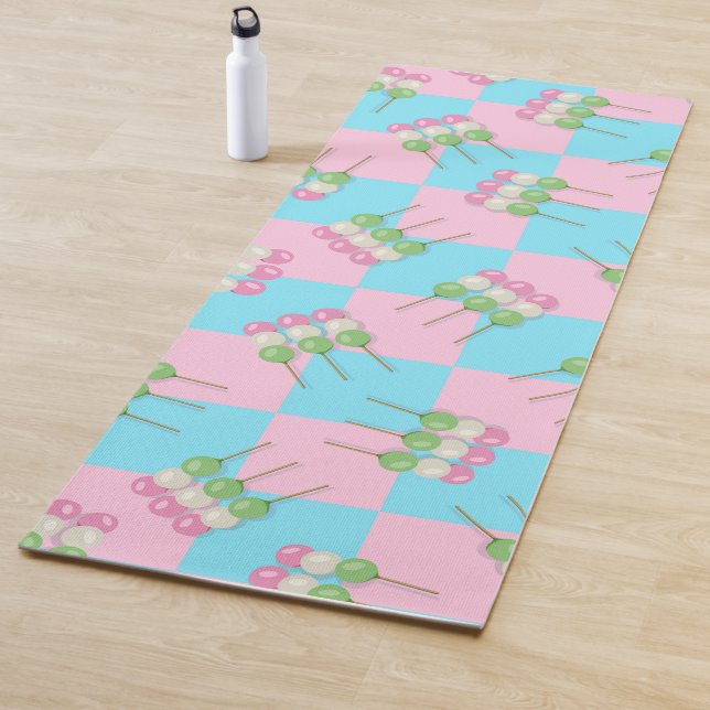 Pastel Pink Blue Chequered Dango Yoga Mat (In Situ)