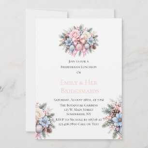 Pastel Pink Blue Christmas Bridesmaids Luncheon  Invitation
