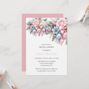 Pastel Pink Blue Christmas Brunch & Bubbly Invitation