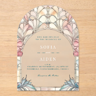Pastel pink blue floral acrylic invitation